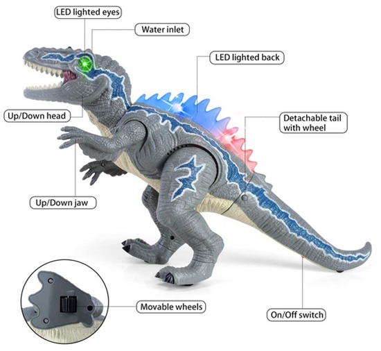 WESPREX Remote Control Walking Dinosaur T-Rex with Water Mist Spray, LED